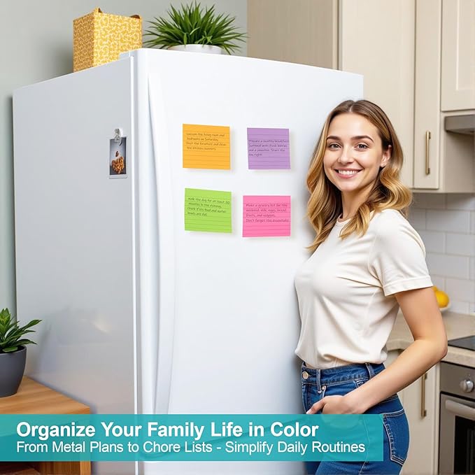 Lined Sticky Notes, 8 Pads 4x4 Sticky Notes Self-Stick Note Pad Its Bright Post Colorful Stickies for Office Home School Meeting