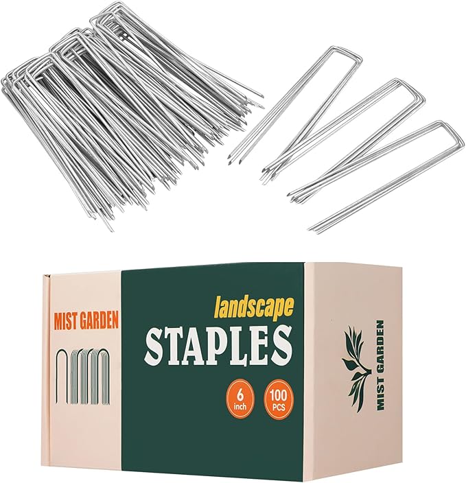Mist Garden 6" Heavy Duty Landscape Staples - 100 Pack, 11 Gauge Galvanized Steel Garden Stakes for Weed Barrier Fabric, Ground Cover, Netting & Fence Anchoring (Durable Rust-Proof Design)