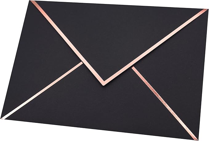 A7 Envelopes - V Flap Foil Border Luxury Mailing Envelopes for 5" x 7" Cards - for Wedding, Invitations, Baby Shower, Photos, Graduation, Birthday, Bridal Shower - 5.25" x 7.25" (Black, 25 Pack)