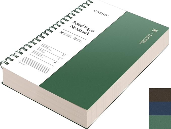 EMSHOI A4 Spiral Notebook College Ruled, 11.2" X 8.27", 150 Sheets/300 Pages, 100gsm Thick Lined Journal, Waterproof Softcover, Twin-Wire Binding, for School Work Business Writing, Gifts - Green