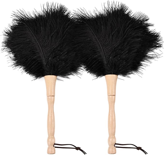 MehelloFeather Ostrich Feather Duster 12 Inch Handheld Duster Supplies, Wooden Handle Feather Duster for Cleaning Keyboard Home Car Office (Black 2Pcs)