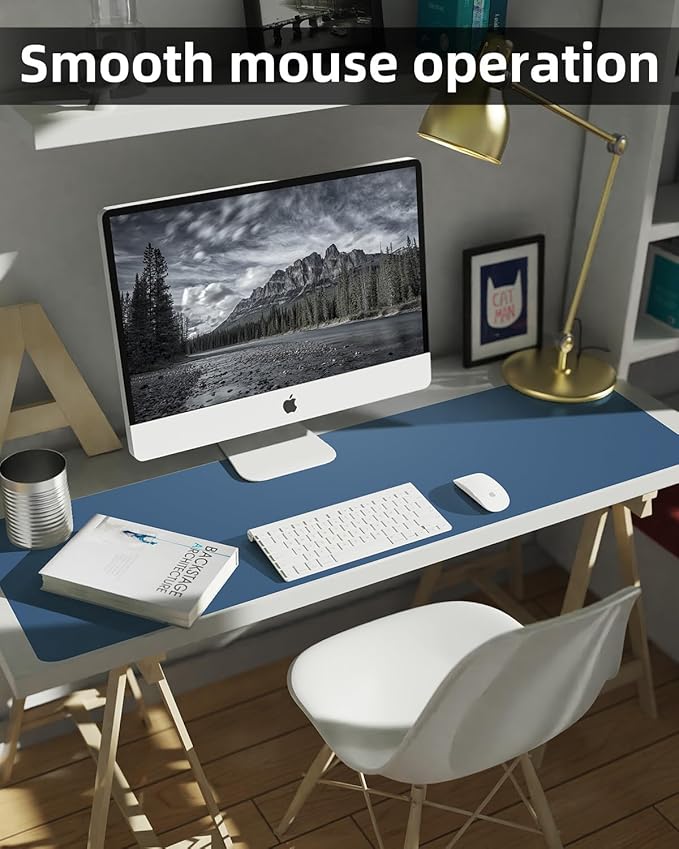 Large Desk mat, Leather Desk Pad Protector,Office Desk Mat,Mouse Pad, Non-Slip Desk Blotter, Laptop Desk Pad, Waterproof Desk Writing Pad for Office&Home (Grey Blue, 55" x 17")