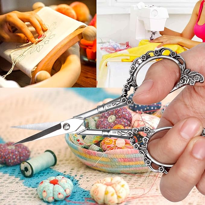 BIHRTC 4.5inch Sewing Embroidery Scissors Craft Scissor with Leather Case Sharp Tip Stainless Steel Scissors Shear for Office Home Sewing Supplies Cross Stitch Needlework DIY Antique Pewter