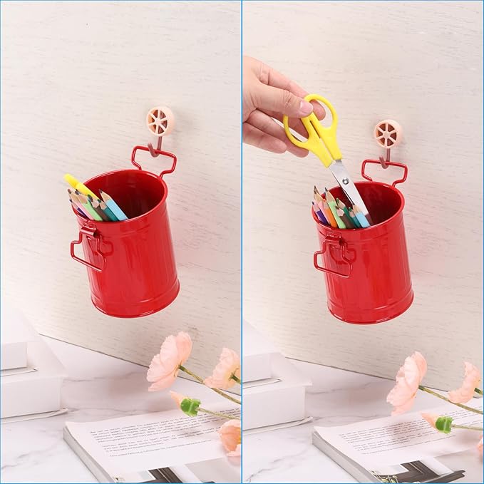 PATIKIL Barrel Pencil Holder, Metal Pen Holder for Desk Pencil Holders Cup Organizer with Handles Makeup Brush Holder Stationery Storage, White