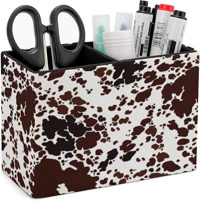 Pen Holder, Pencil Holder for Desk Organizer, Cow Print Brown Spots PU Leather Pencil Cups Desktop Stationery Storage Makeup Brush Holder Pen Organizer for Office Home