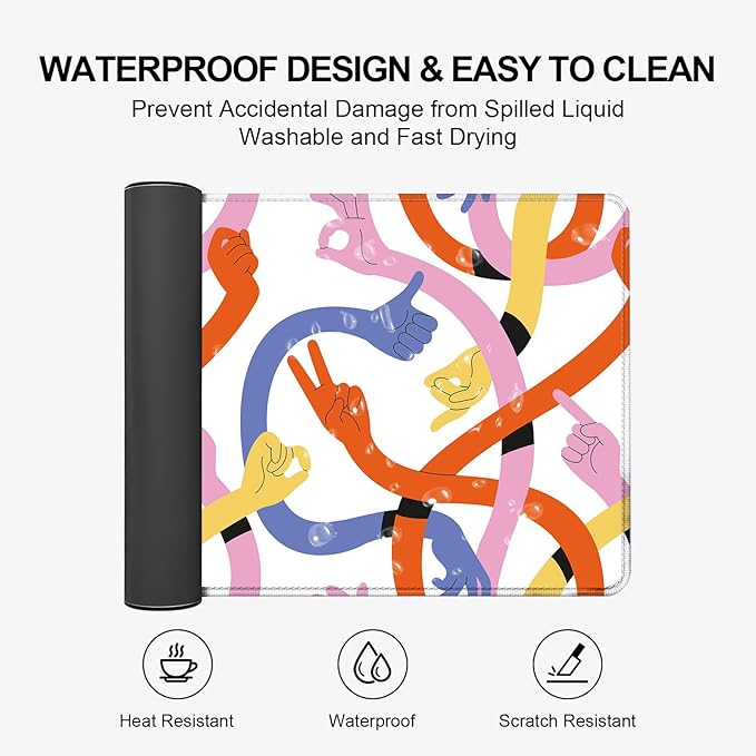 Large Desk Mat, Desk Matt for Desktop, Computer Gaming Mouse Pads, Anti-Slip Rubber Base, Stitched Edges Soft Mat for Desktop Office Home 31.5 x 11.8 Inches (Abstract Gesture Lines)