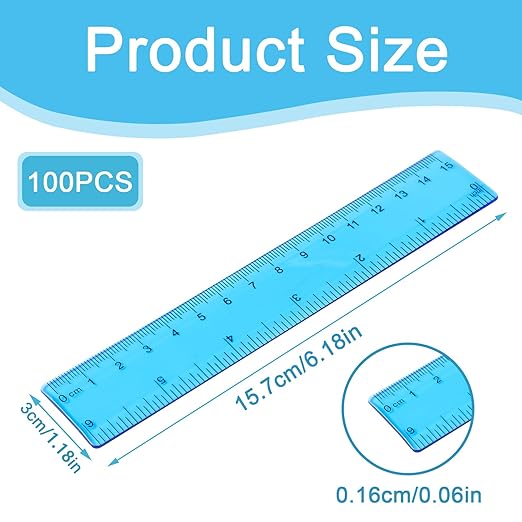 100 Pack 6 Inch Mini Rulers Bulk Plastic Small Rulers with Inches and Centimeters, Drafting Measuring Tool Set for School Classrooms, Studios, Drafting Tools & Kits(Yellow, Green, Blue, Clear)