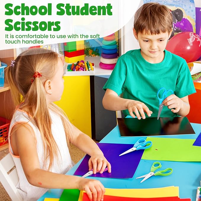 Newwiee 90 Pack Kids Scissors, 5.5 Inch Safety Blunt Tip Student Scissors with Comfort Grip for Child Student Teacher, School Supplies Craft Cutting Paper