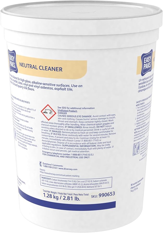 Diversey 990653 Easy Paks Neutral Cleaner, Cleans High Traffic Glossy Floors, Pine Scent, 90-Paks per Container (Pack of 2)
