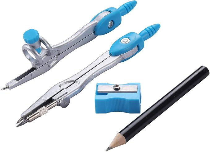 Math Geometry Kit Sets 10 Piece Student Supplies with Shatterproof Storage Box,Includes Rulers,Protractor,Compass,Eraser,Pencil Sharpener,Lead Refills,Pencil,for Drafting and Drawings（Blue）