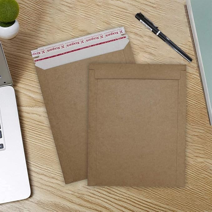 25 Pack Brown Kraft Rigid Mailers, 6.25 x 8.25 inches Self Seal Photo Document Mailers Premium Cardboard Keep Flat Envelopes for Photos, Pictures, Papers, Files, CD