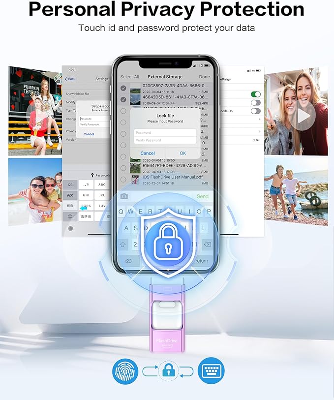 ZARMST 256GB Flash Drive for iPhone Photo Stick,Thumb Drive USB Stick High Speed Transfer USB Drives External Picture Video Storage Memory Expansion for iPhone/iPad/PC (Purple)