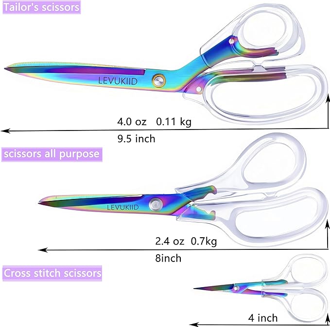 All-Purpose Fabric Scissors - 9 Inch All Purpose Scissors for Adults, Clear Handle, Ideal for Fabric Crafts, Tailor's Shears, Crafting & Office & kitchen/Color