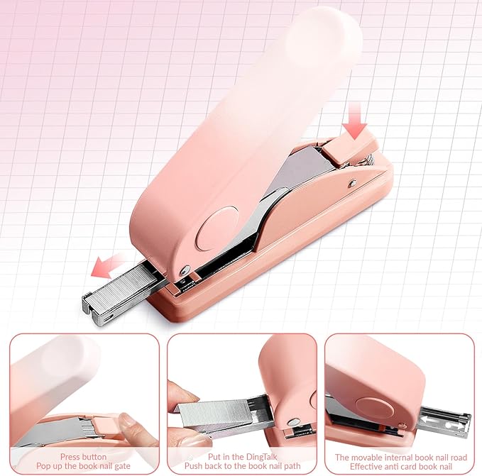 Effort-Saving Lever Teacher Stapler with 1000 Staples, 24/6 and 26/6 Stapler for desks, Offices, and classrooms（Pink）