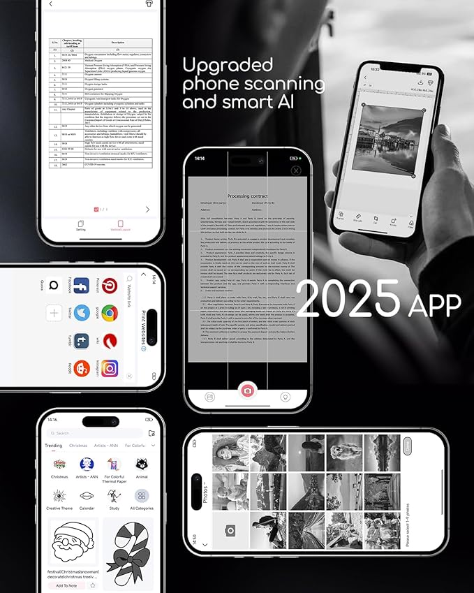 Portable Thermal Printer, Bluetooth Portable Printers Wireless for Travel Home, Small Inkless Mobile Mini Printer for Phone Laptop, Support 8.5'' x 11'' US Letter,A4,4.33'',3.14'',2.08'' Thermal Paper