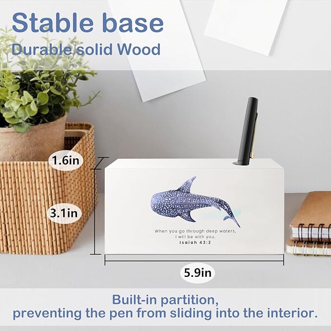 SNNDER Whale Shark Christian Single Pen holder for Desk, Christian Gifts for Women Men, Inspirational Bible Verses Isaiah 32:2 Fountain Pen Holder for Home Office Desk Accessories