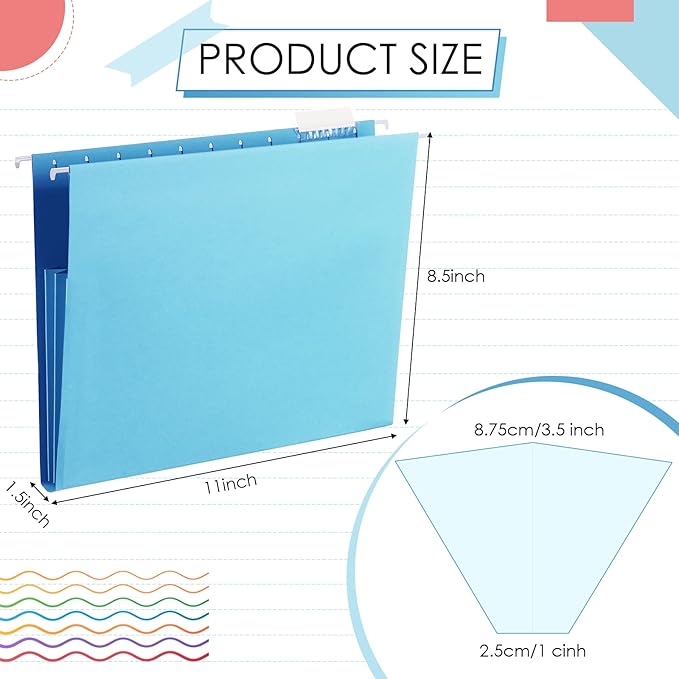 Yaomiao 24 Pack Hanging File Folders 3 Pleats Letter Size File Cabinet Folders with 1/5-Cut Adjustable Tabs Expandable Document Cabinet Colored for Home Desk Office Organization(Bright Color)