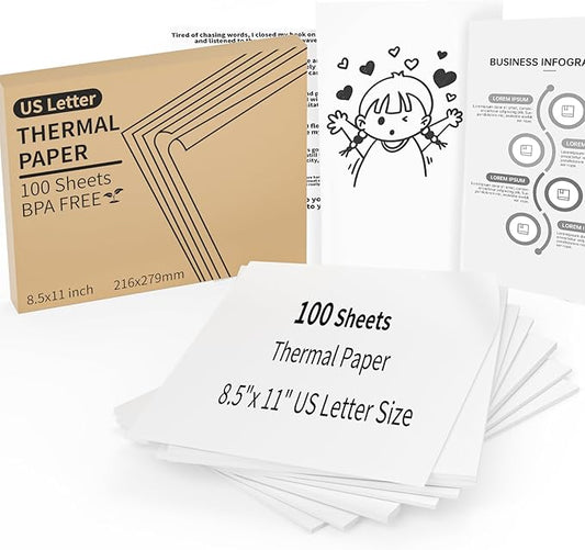 100 Sheets Thermal Printer Paper, 8.5"x 11" US Letter Size - High-Efficiency Durable Printing for Home Work, Printing Contract, Picture, Compatible with Most Thermal Printers (100 Sheets)