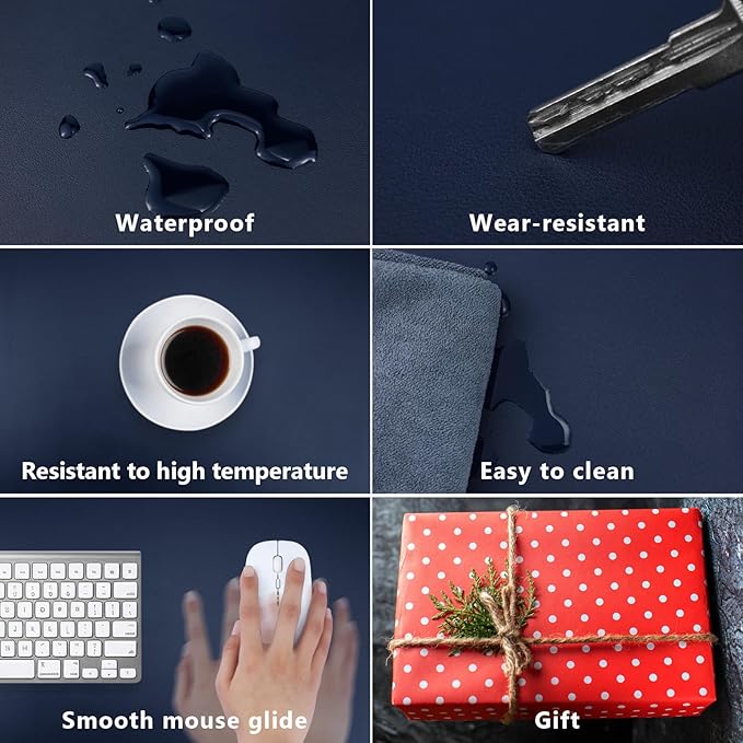 Desk Cover Mat Cute Desk Mat Pad Mat 31.5"x15.7" Laptop Mat for Desktop Computer Desk Pads on Top of Desks Non-Slip PU Leather Large Mouse Pad Office Desk Dark Blue Office Desk Accessories