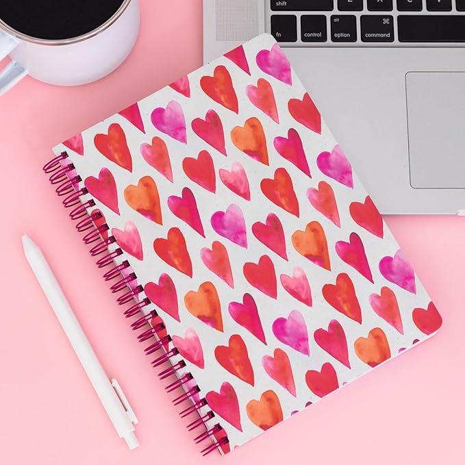 Steel Mill & Co Cute Mini Spiral Notebook, 8.25" x 6.25" Journal with Durable Hardcover and 160 Lined Pages (Hearts)