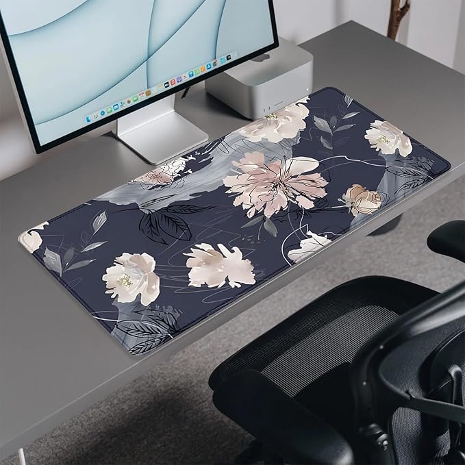 Watercolor Peony Desk Pad Mouse Pad,Floral Extended Large Gaming Mouse Mat with Stitched Edges,Non-Slip Waterproof Rubber Base Mousepad for Office Work Home Desk Mat(27.5X11.8 in)
