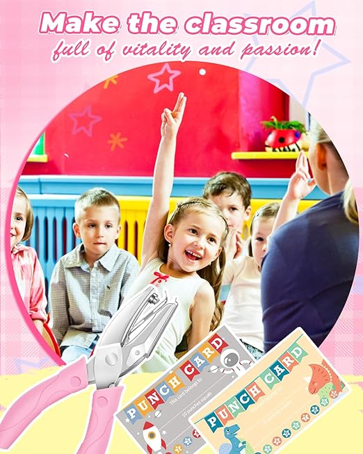UCEC 200 Pieces Punch Cards for Classroom with Star Hole Punch Shapes, Incentive Loyalty Reward Card with Handheld Single Punch Kit to Behavior for Business Home School Kids Students Teachers