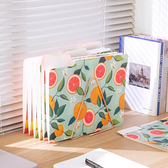 Y YOMA 12 Pack Decorative File Folders Letter Size File Folder with 1/3-Cut Tab Cute Pretty Colored Heavyweight Filing Folder File Organizers for Office School Home Desktop, Tropical Fruits