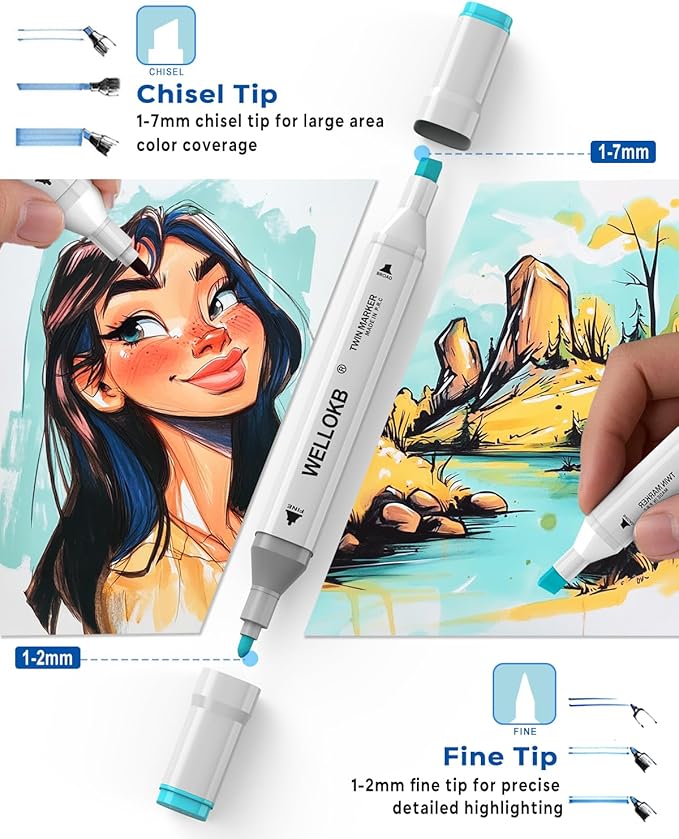 Alcohol Markers, 100 Colors Dual Tip Art Markers for Coloring, Drawing, Illustrations, Book Painting, Alcohol Based with Carrying Case for Adult Kids