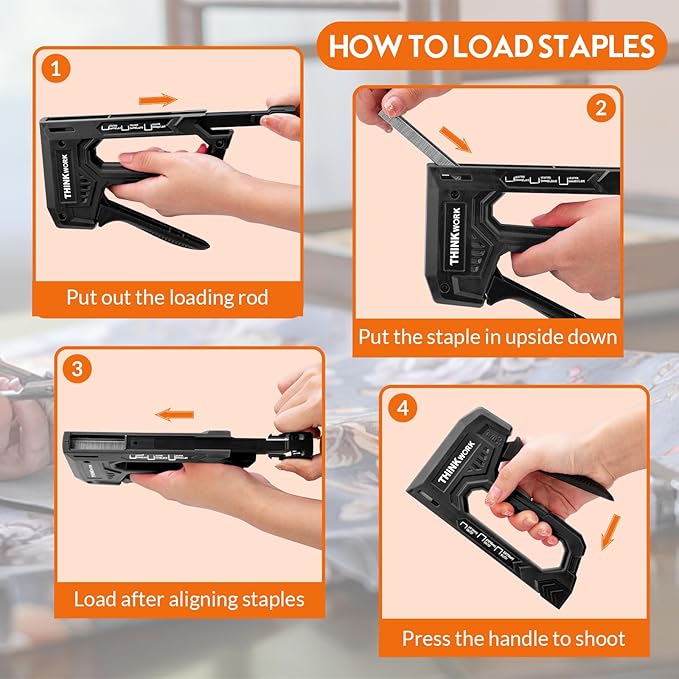 THINKWORK Light Duty Staple Gun - Black Upholstery Staple Gun for Wood with 1600pcs JT21 Staples 1/4", 5/16", 3/8" and Staple Remover, Fabric Stapler Gun for Crafts, Home Use, Wall, DIY, Lights Decora