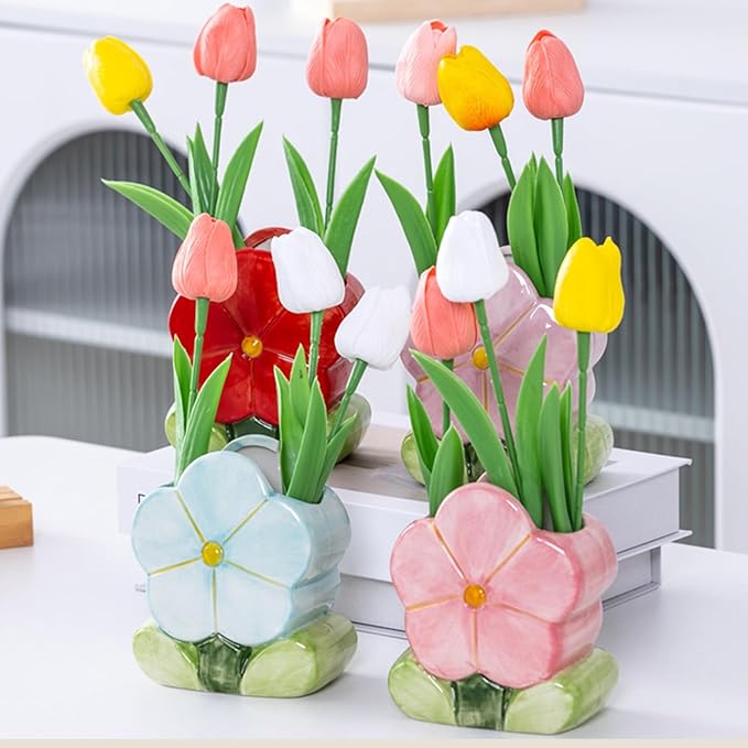 Red Makeup Brush Holder Pen Holder Office Desk Accessories Aesthetic Pencil Holder Cute Toothbrush Holder Flower Home Decor Vase Birthday Gifts for Women Vanity Kawaii Kitchen Utensil Holder