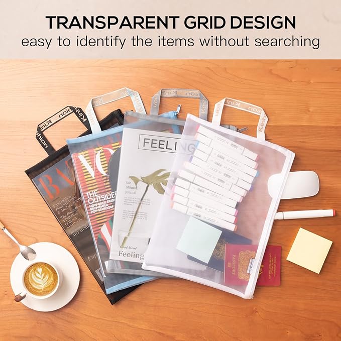 Mesh Zipper Pouch, Lightweight Nylon File Folders, A4 Document Organizer Clearly Visible Mesh Zip Bag, Suitable for School Office Travel Supplies (Single-Layer Mesh)