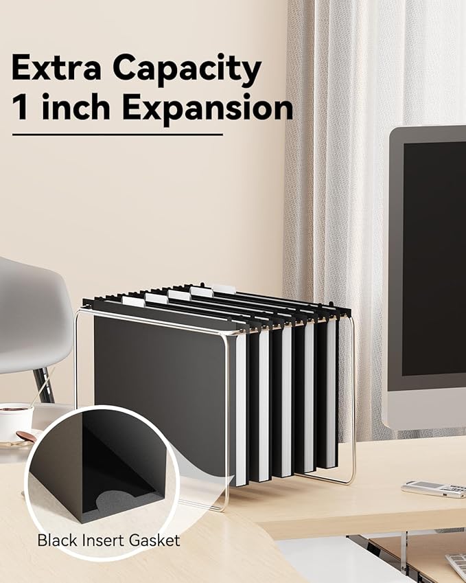 Ansook Extra Capacity Plastic Hanging File Folders,12 Pack Reinforced Letter Size Hanging Folder,Heavy Duty 1 Inch Expansion, Filing Cabinet Folders,for Bulk Files, Medical Charts,Black