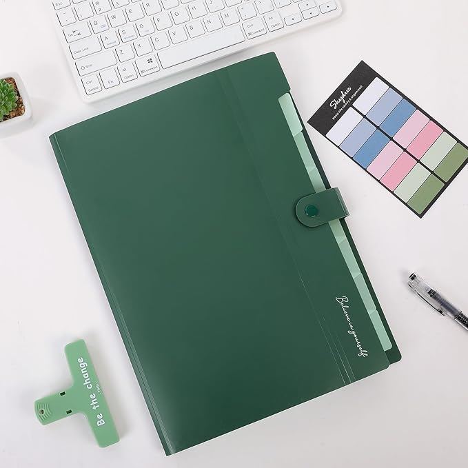 SKYDUE Expanding File Organizer with 8 Pockets, Accordion File Folders with Labels, Portable Document Paper Bill Receipt Organizer, Home College School Office Supplies, Letter Size,ForestGreen