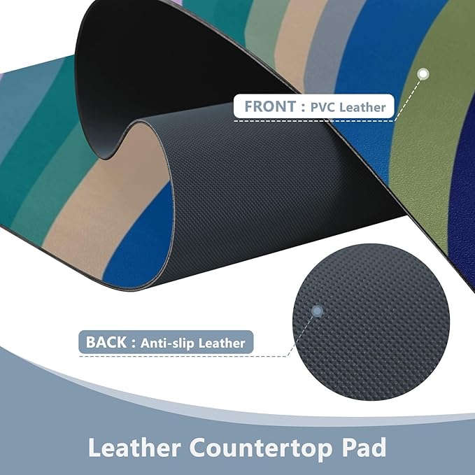 Mouse Pad Desk Mat Leather Desk Pad Large Gaming Desk Cover Protector Mat for Keyboard Computer Laptop Office Waterproof 35.4 x 16.5 Inch Swirls Waves