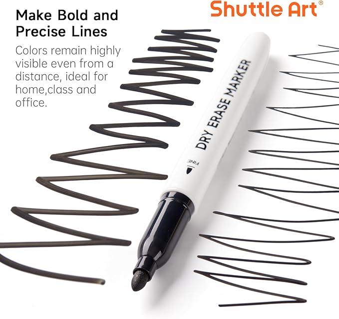 Shuttle Art Black Dry Erase Markers, 60 Pack Magnetic Whiteboard Markers with Erase,Fine Point Dry Erase Markers Perfect For Writing on Whiteboards, Dry-Erase Boards,Mirrors for School Office Home