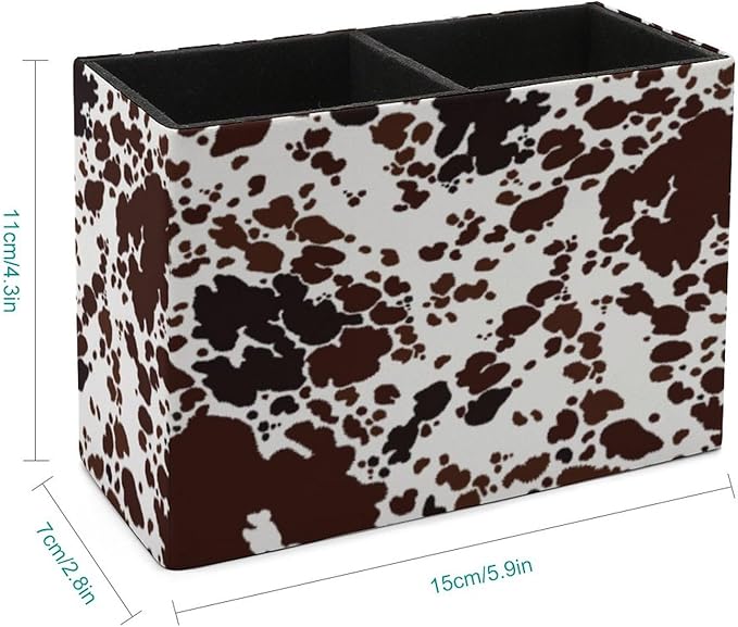 Pen Holder, Pencil Holder for Desk Organizer, Cow Print Brown Spots PU Leather Pencil Cups Desktop Stationery Storage Makeup Brush Holder Pen Organizer for Office Home