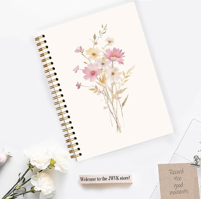 JWVK Elegant Flower Spiral Notebook, Rustic Cottagecore Floral Botanical Notebooks for Note Taking, Floral Aesthetic Journal for Women, Girly Office Supplies, 5.5x8.3 Inch