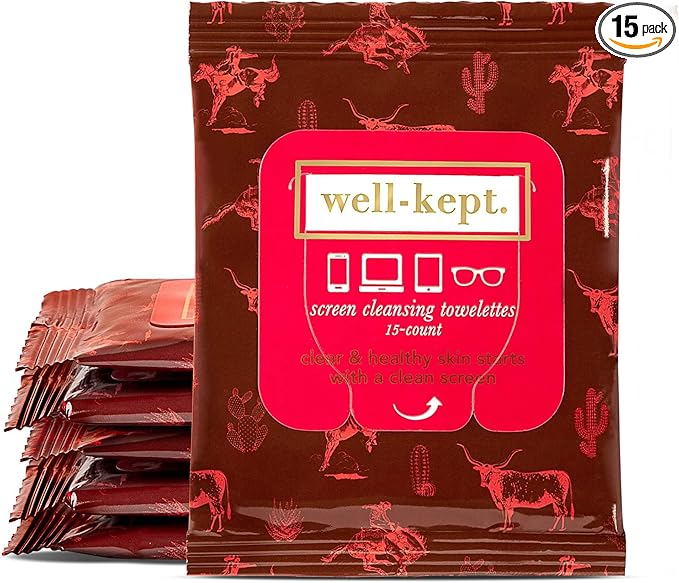 Well-Kept Tech & Lens Wipes - Eyeglass, Screen & Phone Cleaning, Multi-Surface, Lint-Free, Pre Moistened, Streak-Free & Non Scratching - Texas Hold Em, 6 Pack (90 Count)