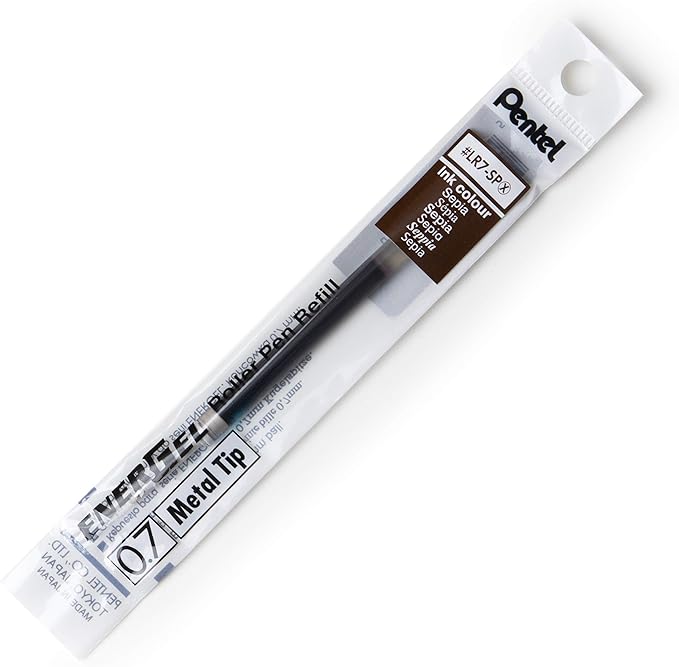 Pentel Refill Ink - For EnerGel Gel Pen, 0.7mm Metal Tip, Medium, Sepia Ink, 12 pack (LR7-SP)