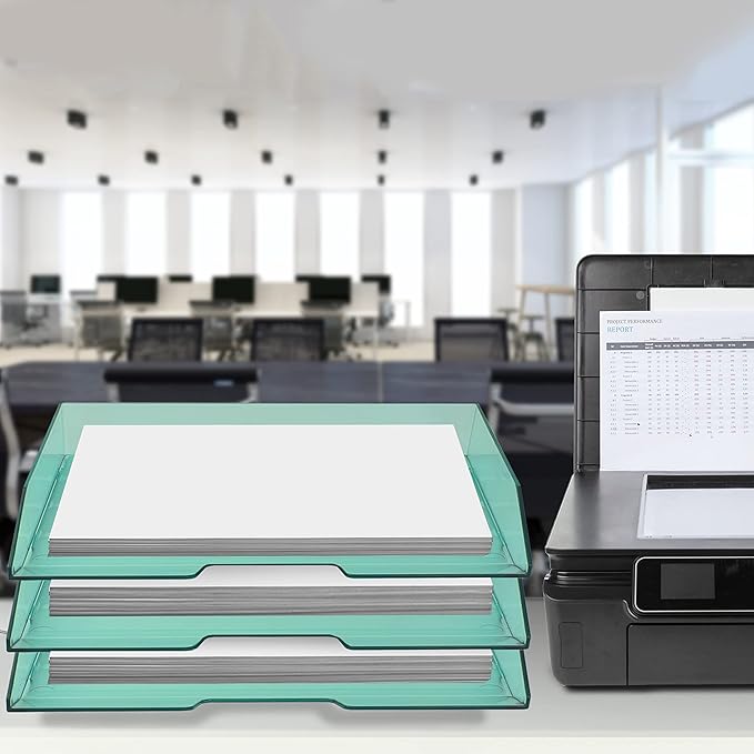 Acrimet Stackable Letter Tray 3 Tier Side Load, Plastic, Desktop File Organizer (Clear Green Color)