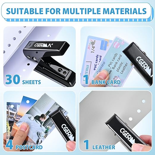 Single Hole Punch, 30 Sheet Capacity, Heavy Duty Paper Hole Puncher, 1/4" Hole Punches, 60% Labor Savings for for ID Cards, Chipboard Art Projects, Black