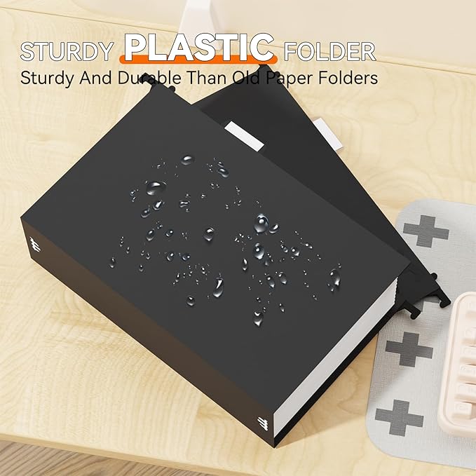 Plastic Legal Size Hanging File Folders,Heavy Duty 3" Expansion Extra Capacity Hanging Folder,Reinforced Black Hang Folders Legal,Adjustable Tabs,Filing Cabinet Folder for Bulky Files,12 Pack