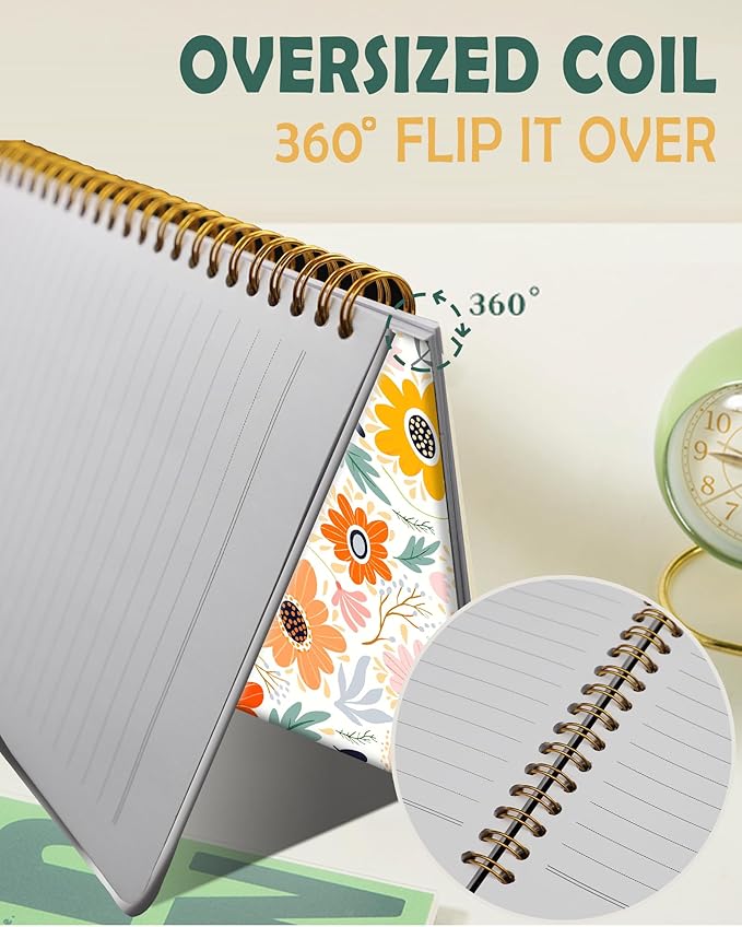 Ruled Spiral Writing Notebook,A5 Hardcover Lined College Journal for Women,Strong Twin-Wire Binding with Premium Paper,8.4" X 6",Perfect for School,Office,Home(Colorful Flowers)