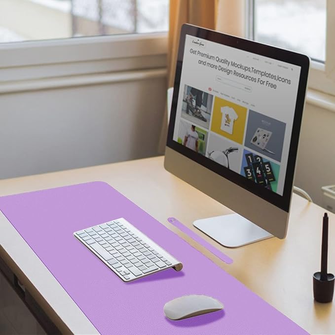 Boutilon Leather Desk Pad Protector,Non-Slip Mouse Pad,Laptop Desk Pad,Office Mouse Mat,Waterproof Leather Desk Blotter,Desk Writing Pad for Office and Home (M-Purple,30"x14")