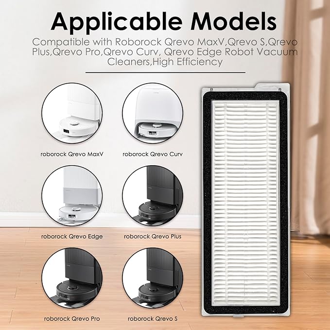 (5 Pack) QV 35S Replacement HEPA Filters Compatible with Roborock QV 35A, QV 35S, Qrevo MaxV, Qrevo S, Qrevo Plus, Qrevo Pro, Qrevo Curv Robot Vacuum, Filters Accessories Kit, Vacuum Filters