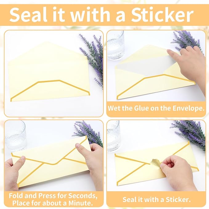 Business Envelopes with Gold Border 30 Pack #10 Envelopes Made of 150gsm Paper, Standard Envelopes with Gold Stickers for Office, Checks, Letter Mailing,9.45 x 4.13 Inches(Cream Color)