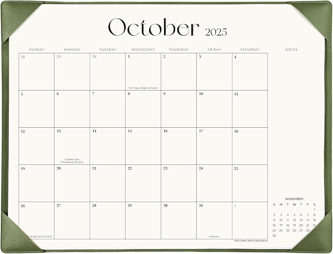 Simplified Desk Calendar 2025-2026 with Desktop Mat, Cabbrix Large Desk Pad Calendar 21" x 16-1/2" Runs From July 2025 to December 2026, Desk Blotter Calendar for Home School and Office (Mint Green)