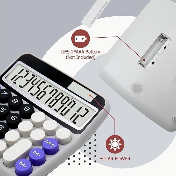 Black Gray Calculator, Big Button Calculator with Large LCD Display, Black Gray Office Desk Accessory for Offices, Schools, Homes and Businesses