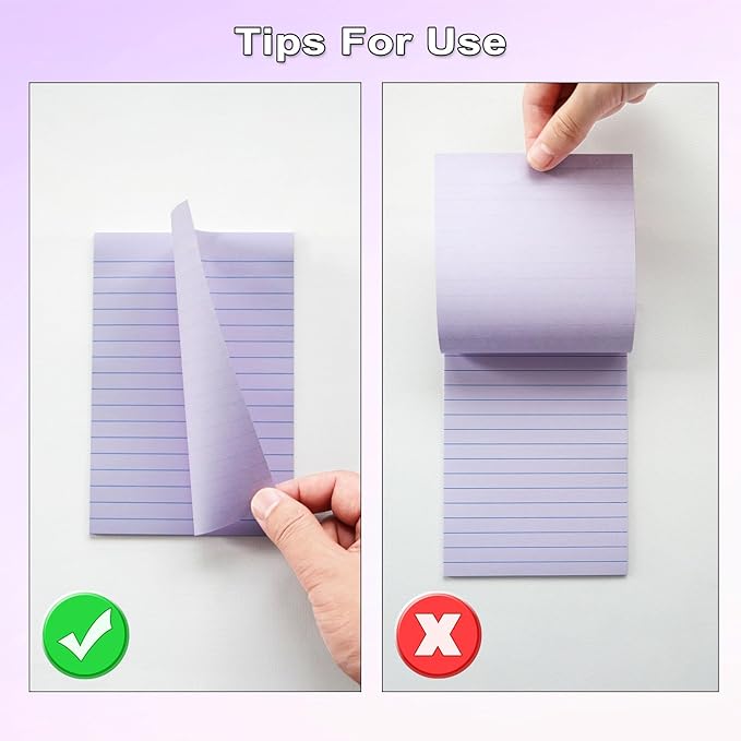 9 Pack Lined Sticky Notes 4X6 in Post Sticky Notes with Lines, Large Ruled Post Sticky Colorful Super Sticking Power Memo Pads Strong Adhesive (Orchid Frost, Pink, Blue)