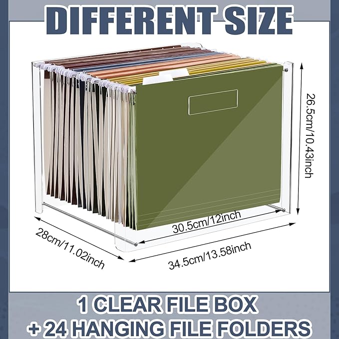 24 Hanging File Folder with Acrylic Organizer for Letter/a4 Size Desktop Clear File Storage Box with Handles for Home Work Office Use(Neutral,Classic)